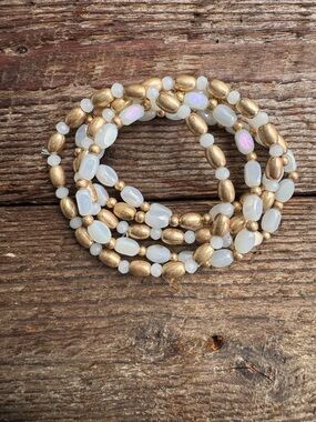 Gold and White Beaded Bracelet